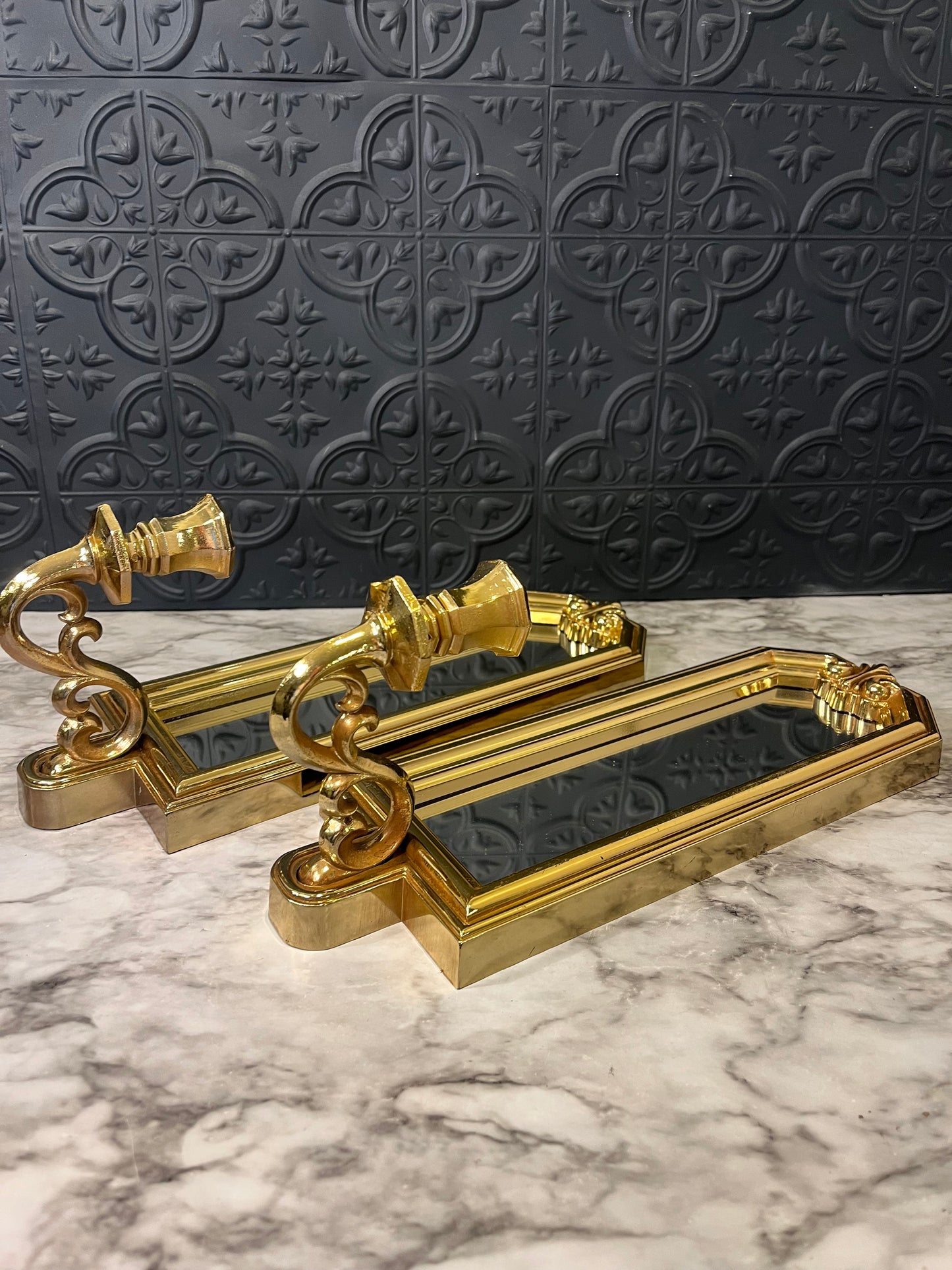 Gold Syroco Mirrored Candle Sconces x 2