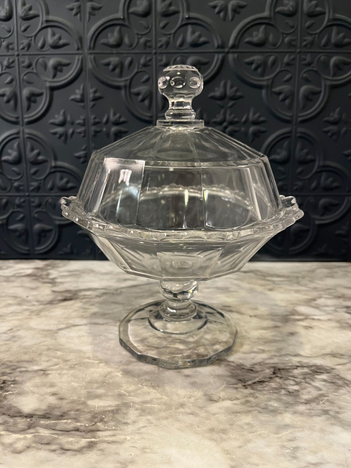 Pressed Glass Compote with Lid George Duncan and sons
