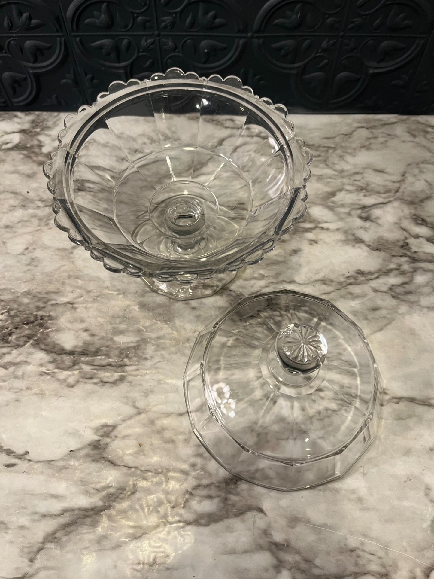 Pressed Glass Compote with Lid George Duncan and sons
