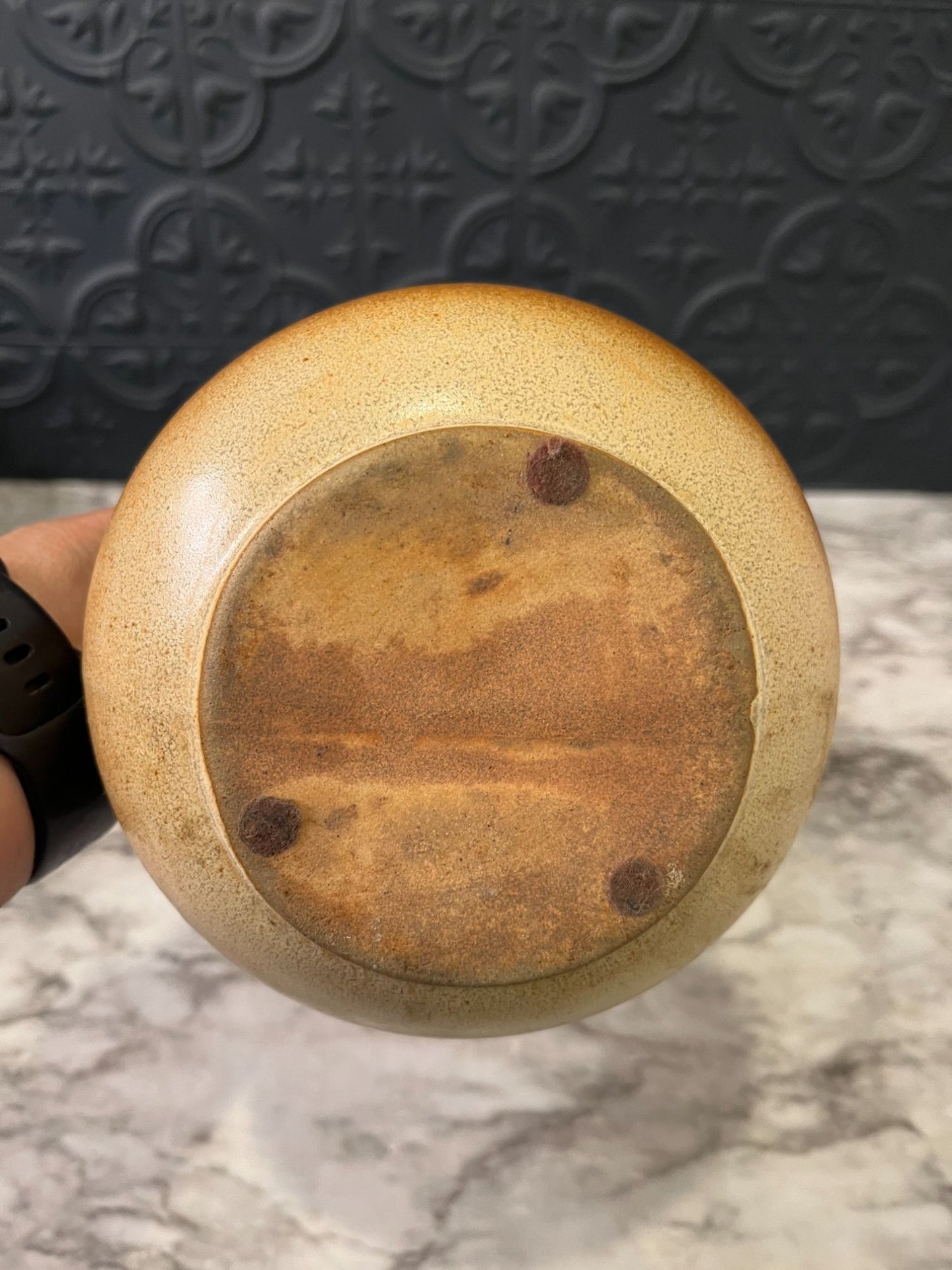 Pottery Craft Brown Vase With Lily
