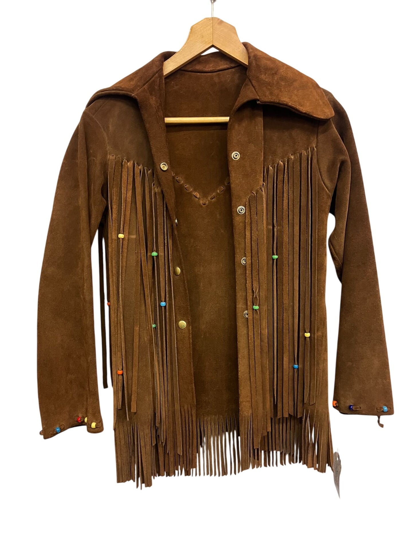 Vintage fringe suede leather jacket with beadwork