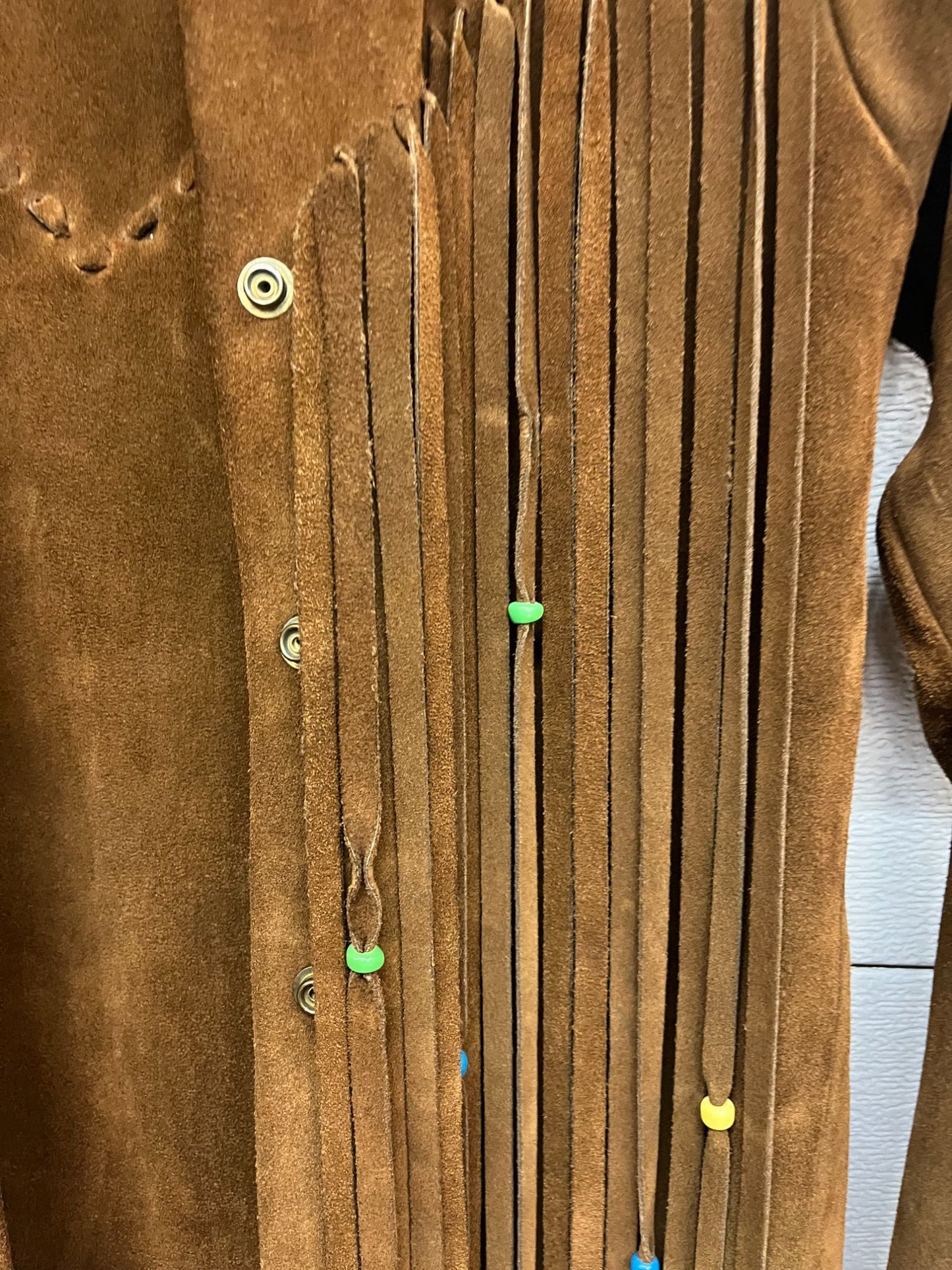 Vintage fringe suede leather jacket with beadwork