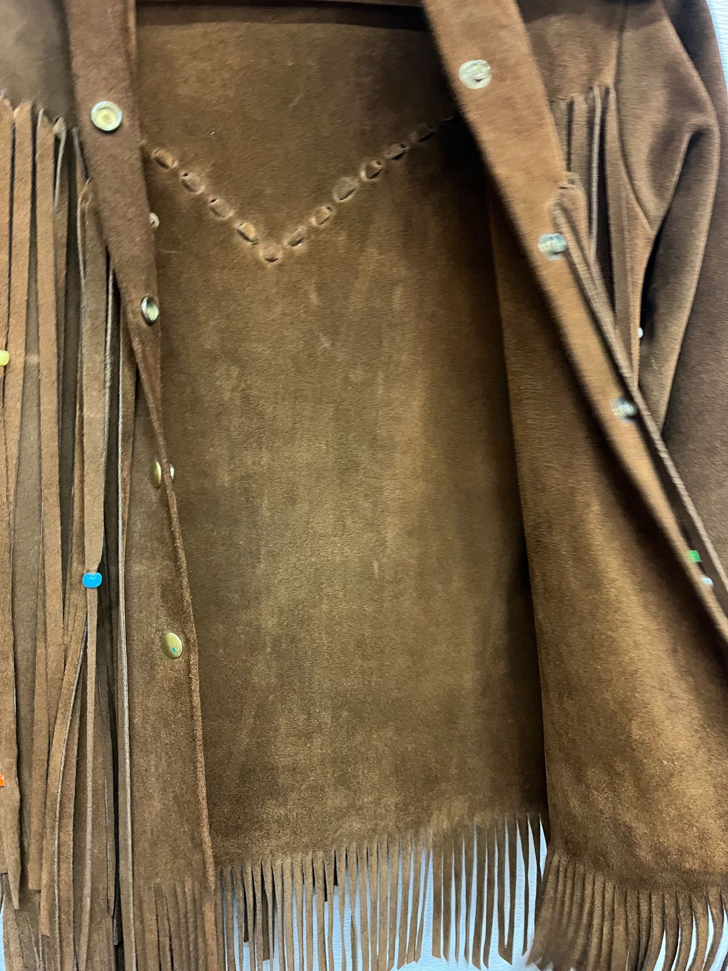 Vintage fringe suede leather jacket with beadwork