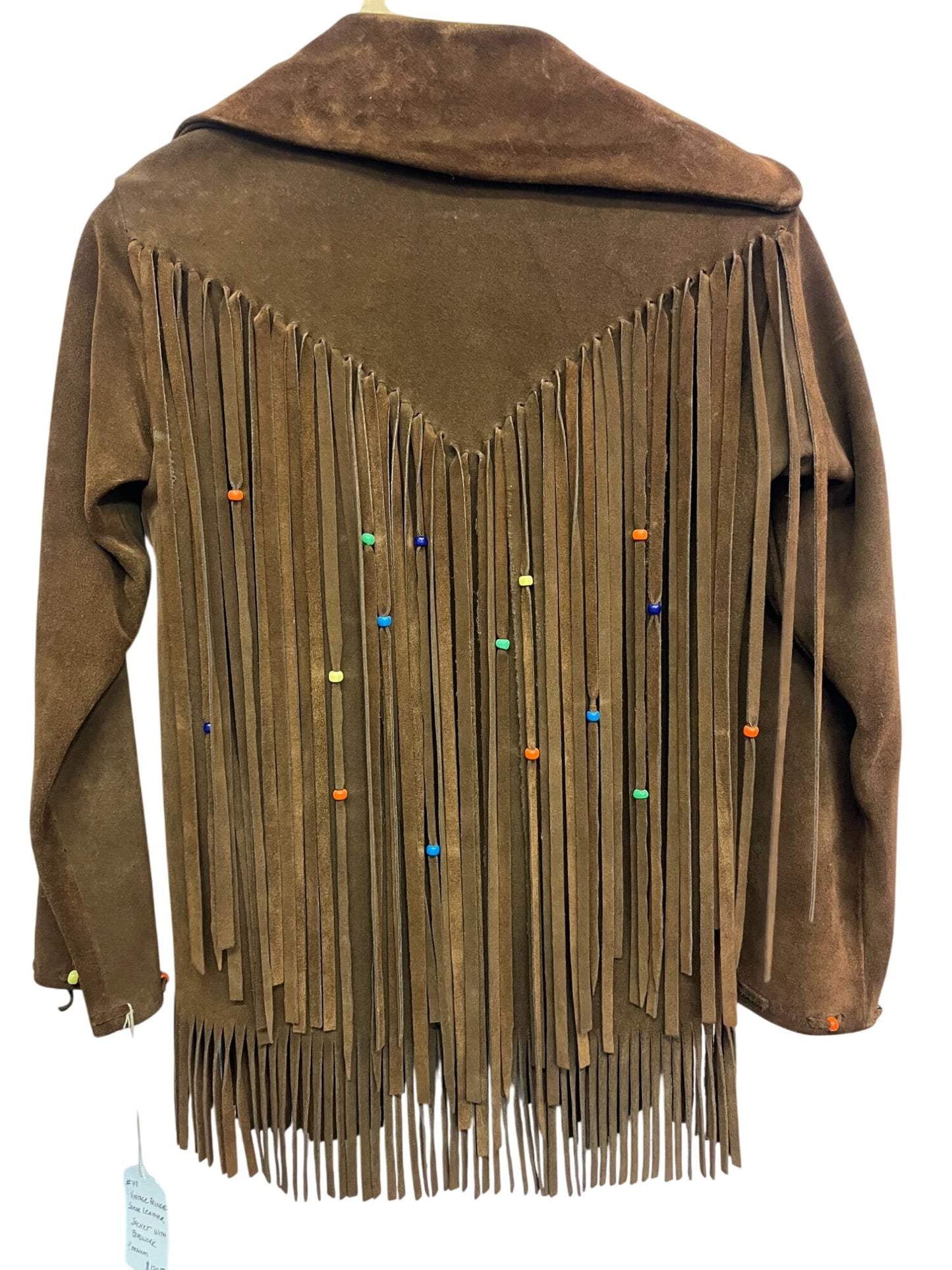 Vintage fringe suede leather jacket with beadwork