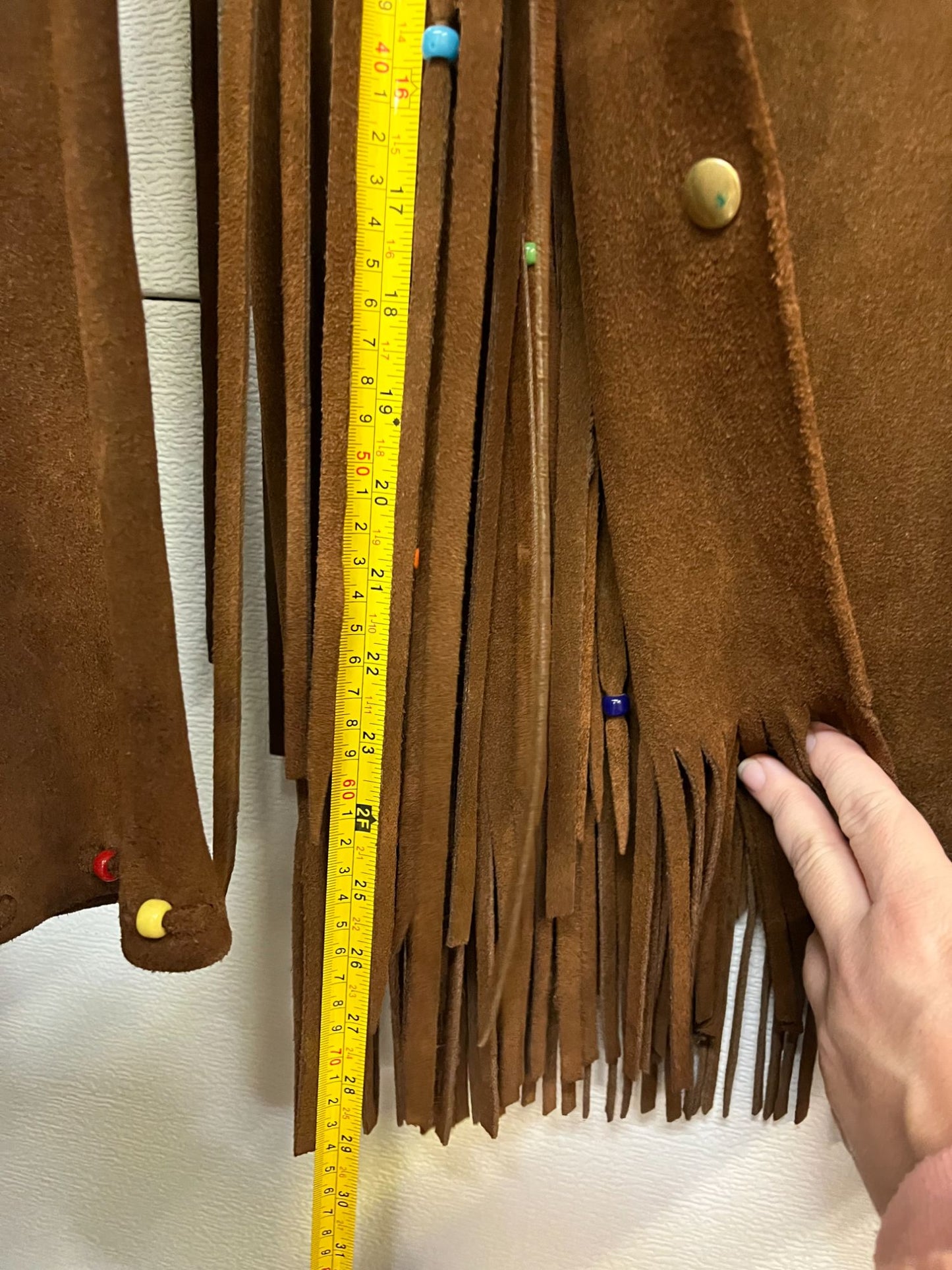 Vintage fringe suede leather jacket with beadwork