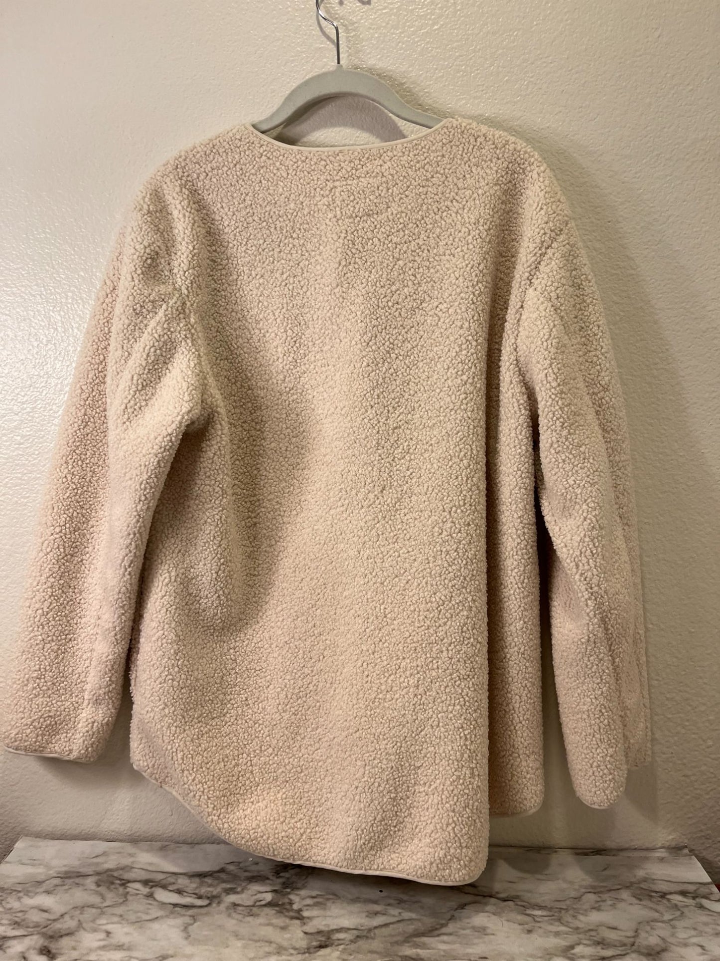 Old Navy Womens Button-Up Sherpa Jacket Large Beige Cozy Fleece