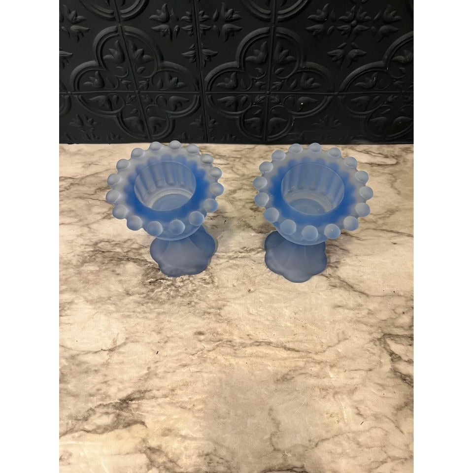 Blue Satin Glass Votive Holders Set of 2