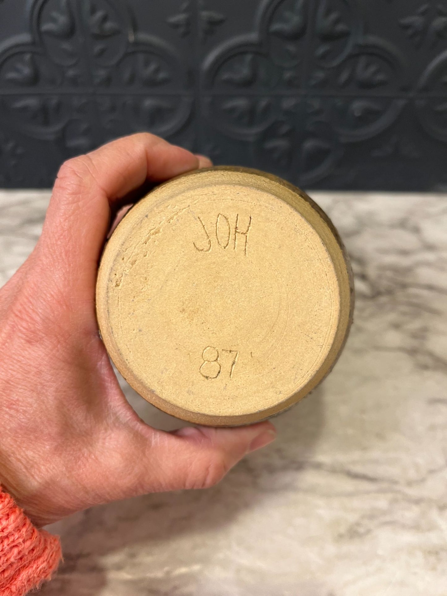 Peach and Brown Pottery Vase