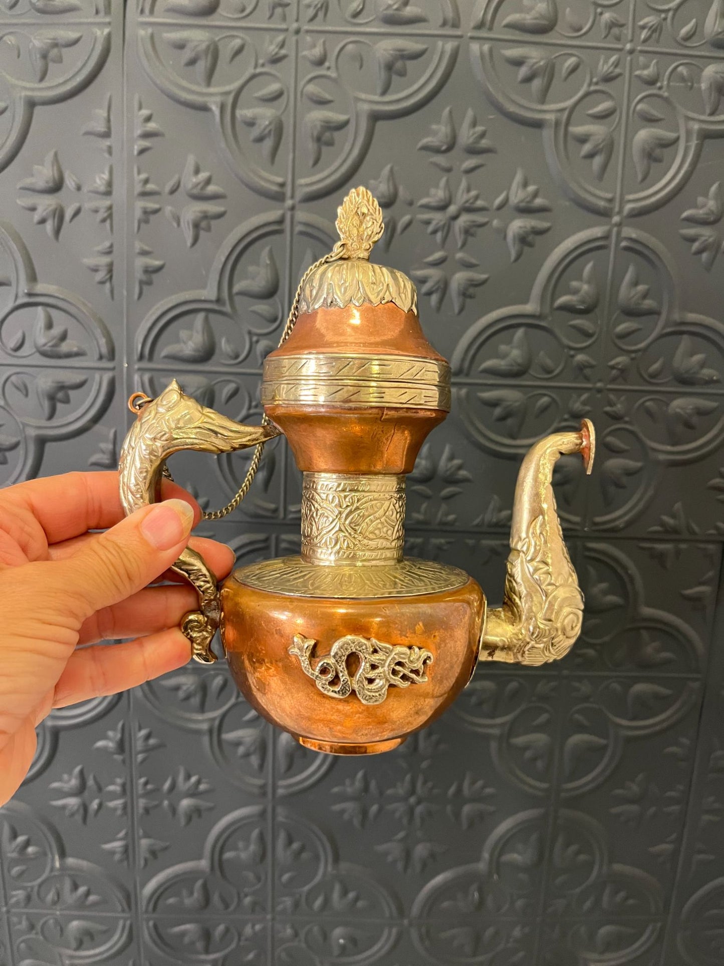 Rare Silver and Copper Indian Teapot