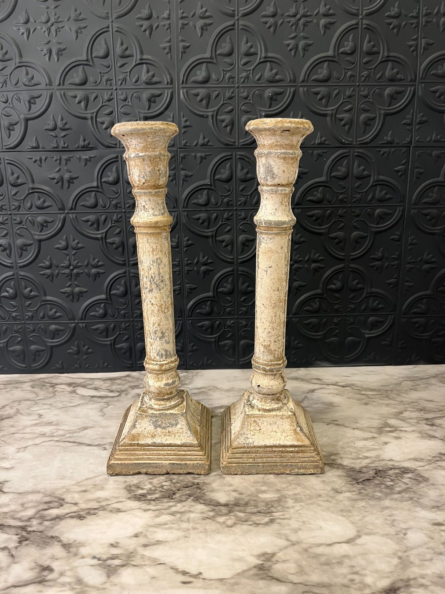 Tall Cream Metal Candle Holders x 2
