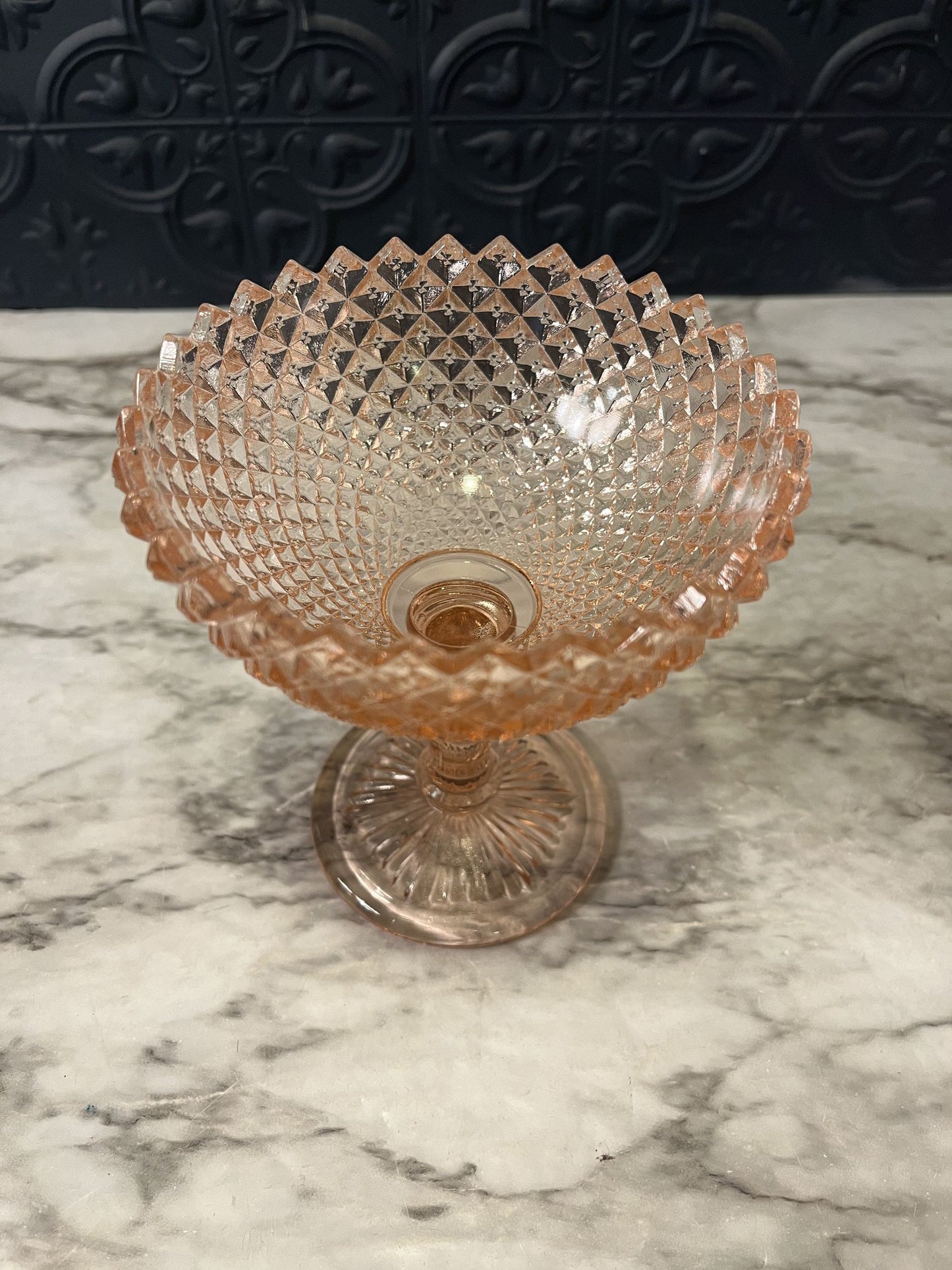 Pink Westmorland diamond point pedestal dish