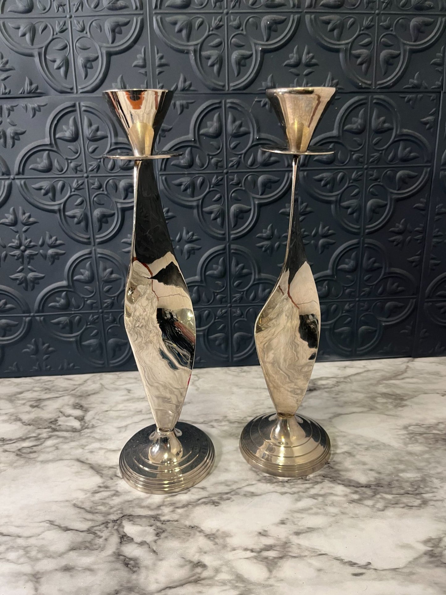 Silver Plate Twisted Candle Holders x 2