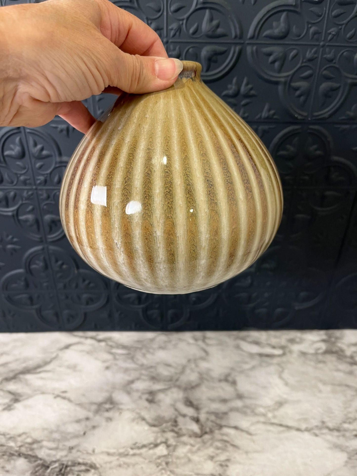 Brown Striped Vase Round