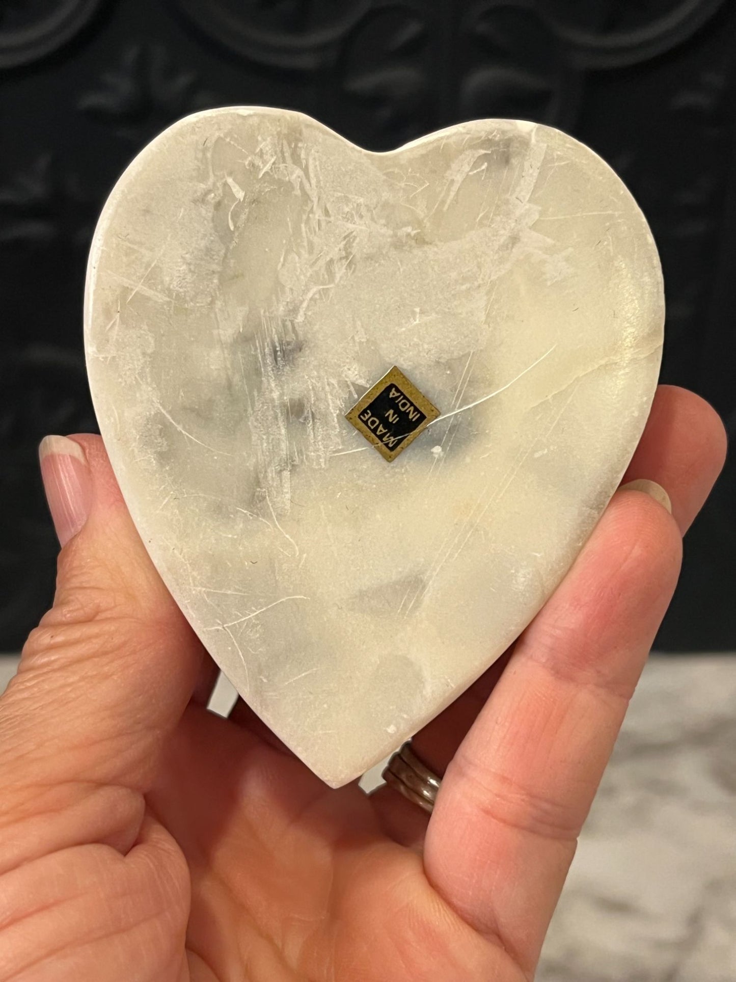 Cream Stone Heart box with inlay