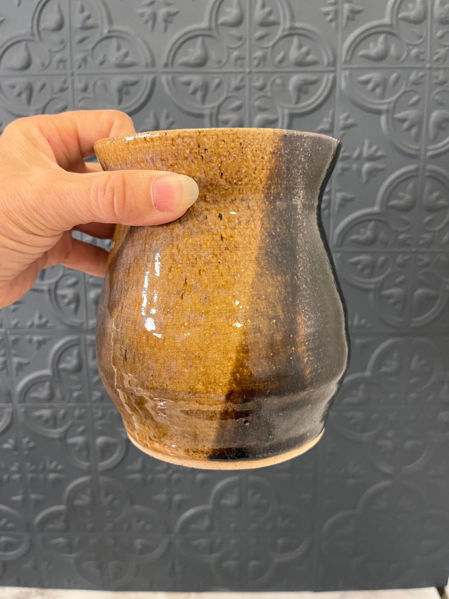 Brown Glazed Pottery Vase 2 Toned