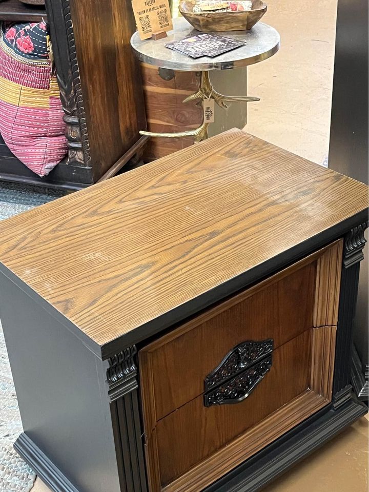 Black and wood Dresser and Nightstand Set