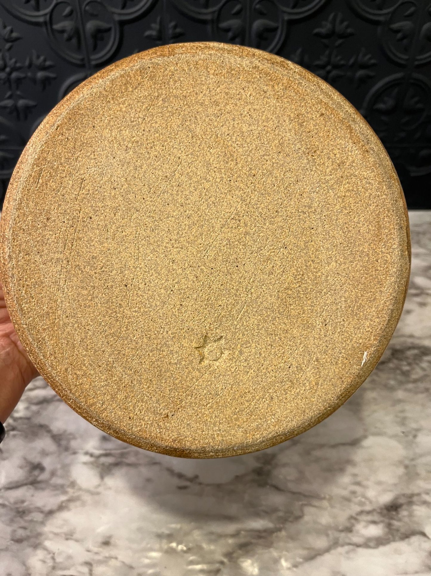 Tan Ribbed Pottery Bowl With Brown Glaze Inside