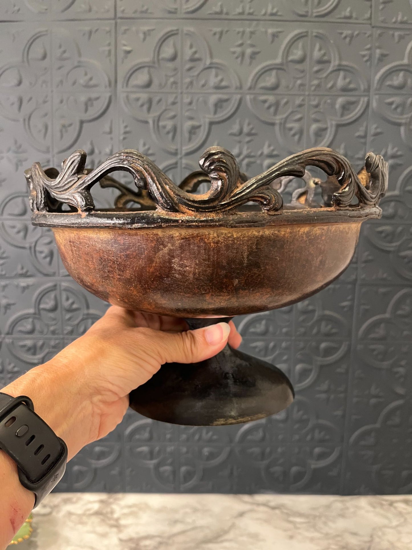 Brown Metal Pedestal Planter