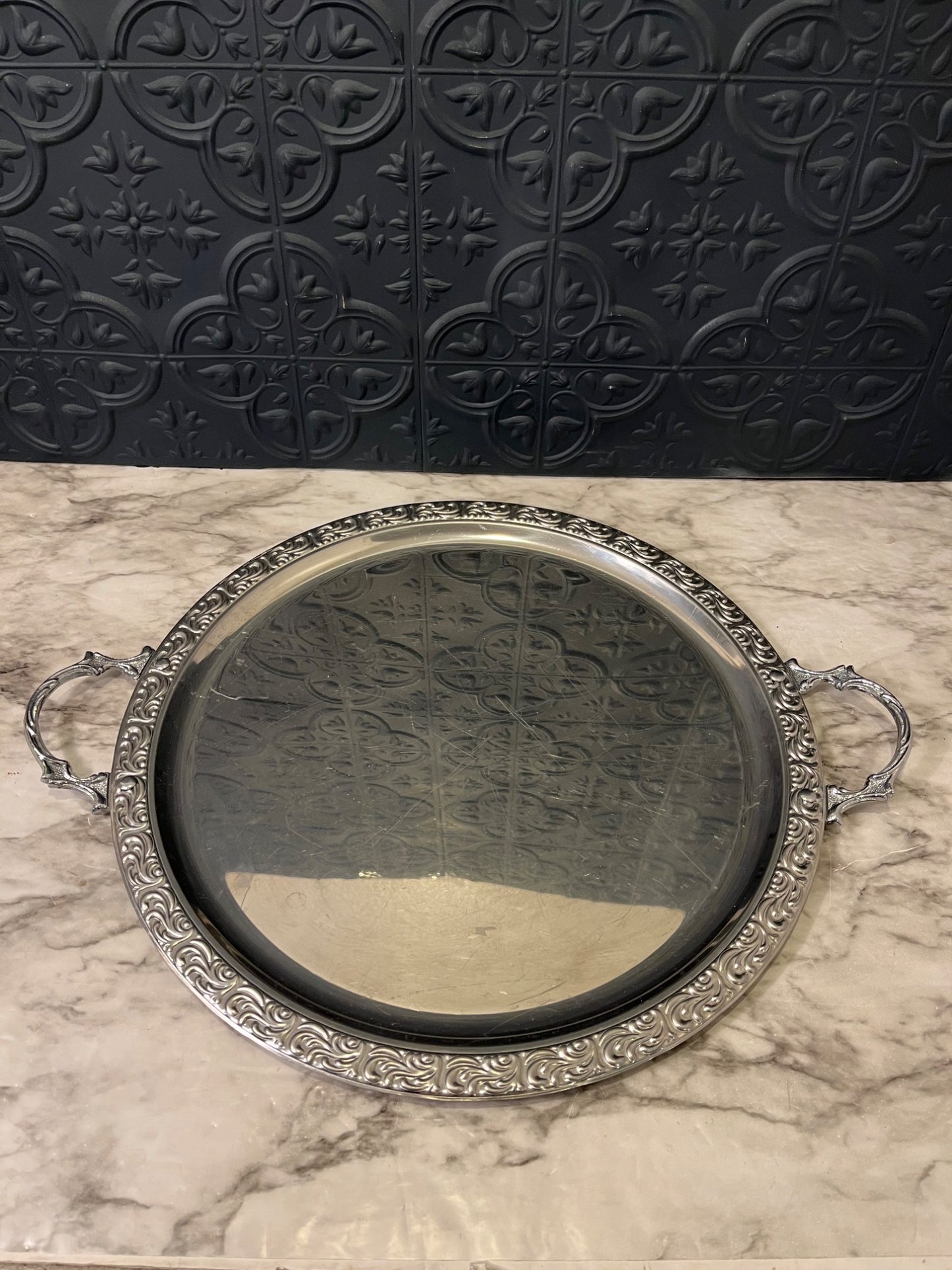 Round Silver plated tray with handles