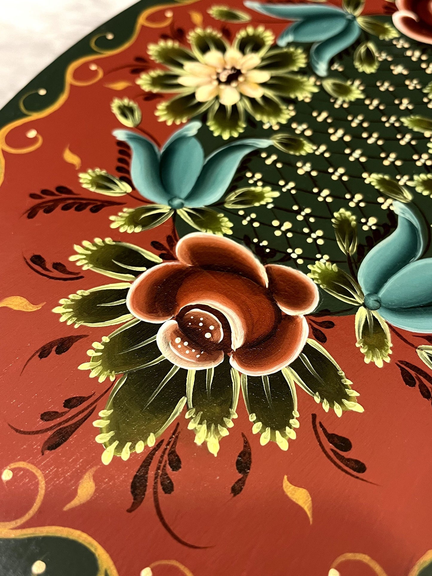 Hand Painted Red and Green Oval Box
