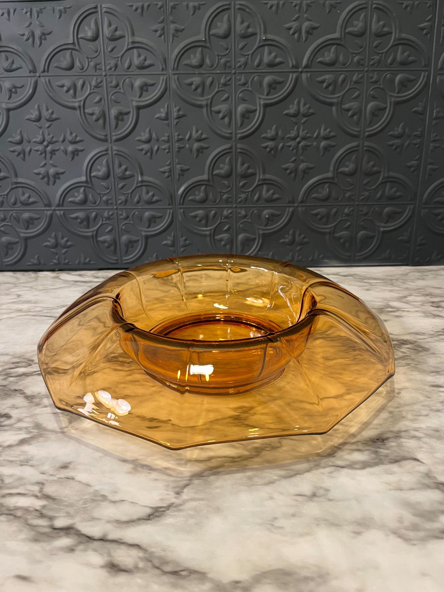 Amber Rolled Edge Glass Bowl