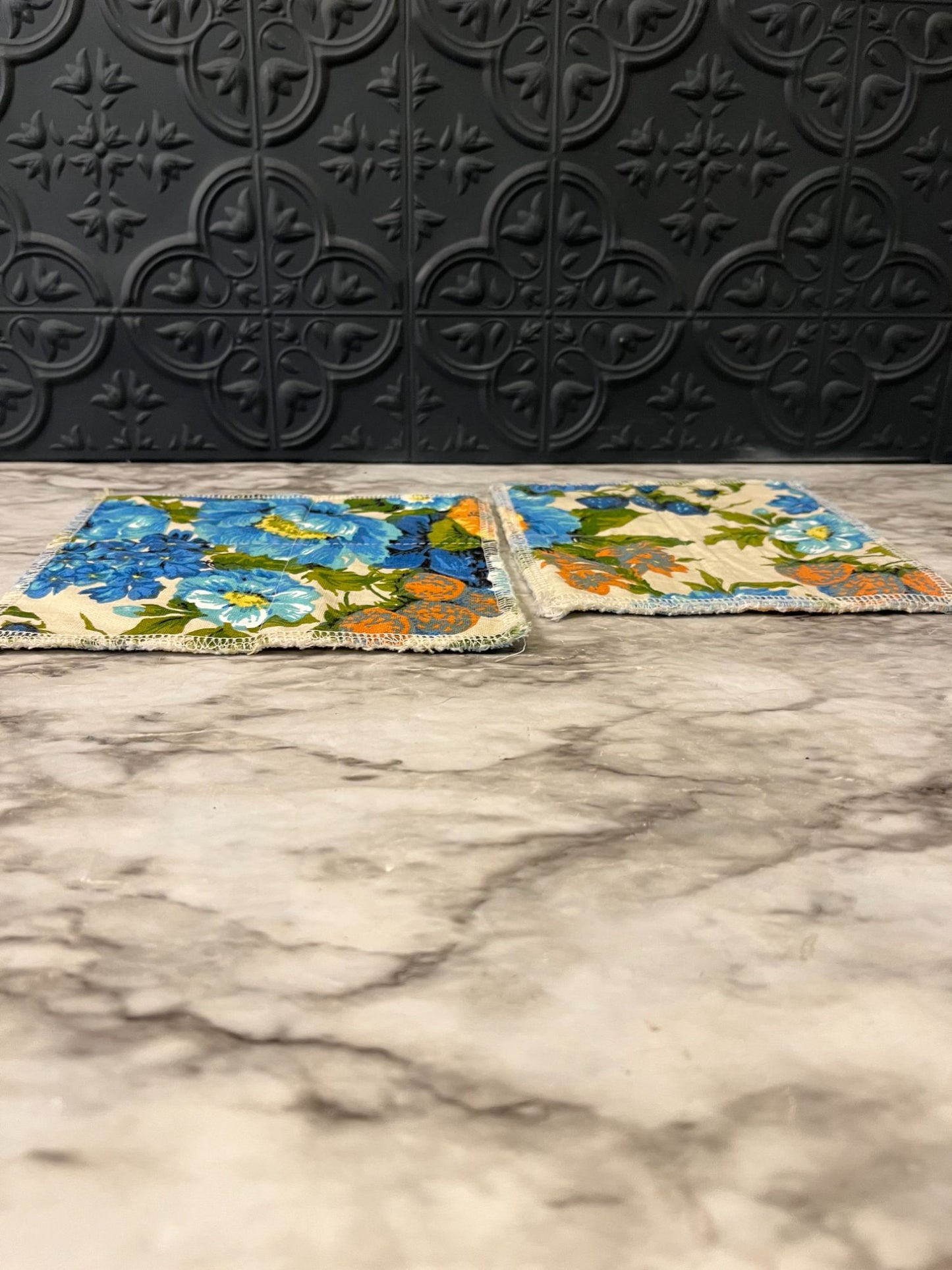 Blue Flower Fabric Trivets x 2