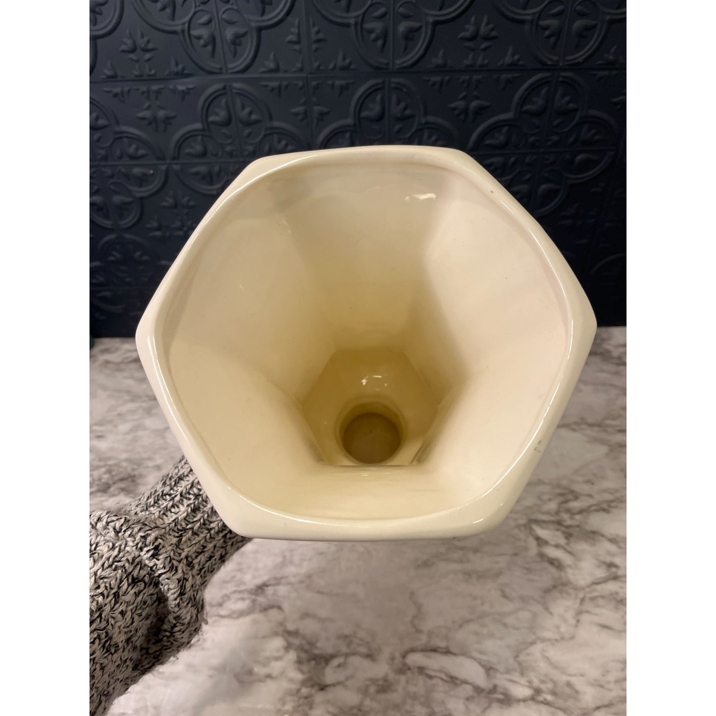 Cream Haeger Vase Hexagon - Large
