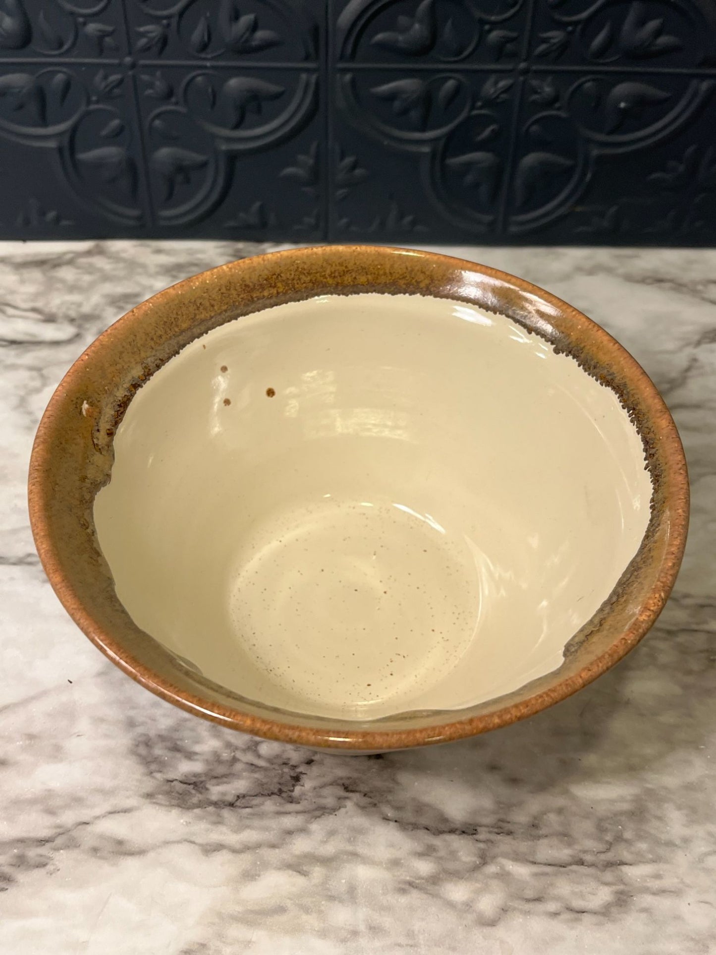 Cream Pottery Bowl with Brown