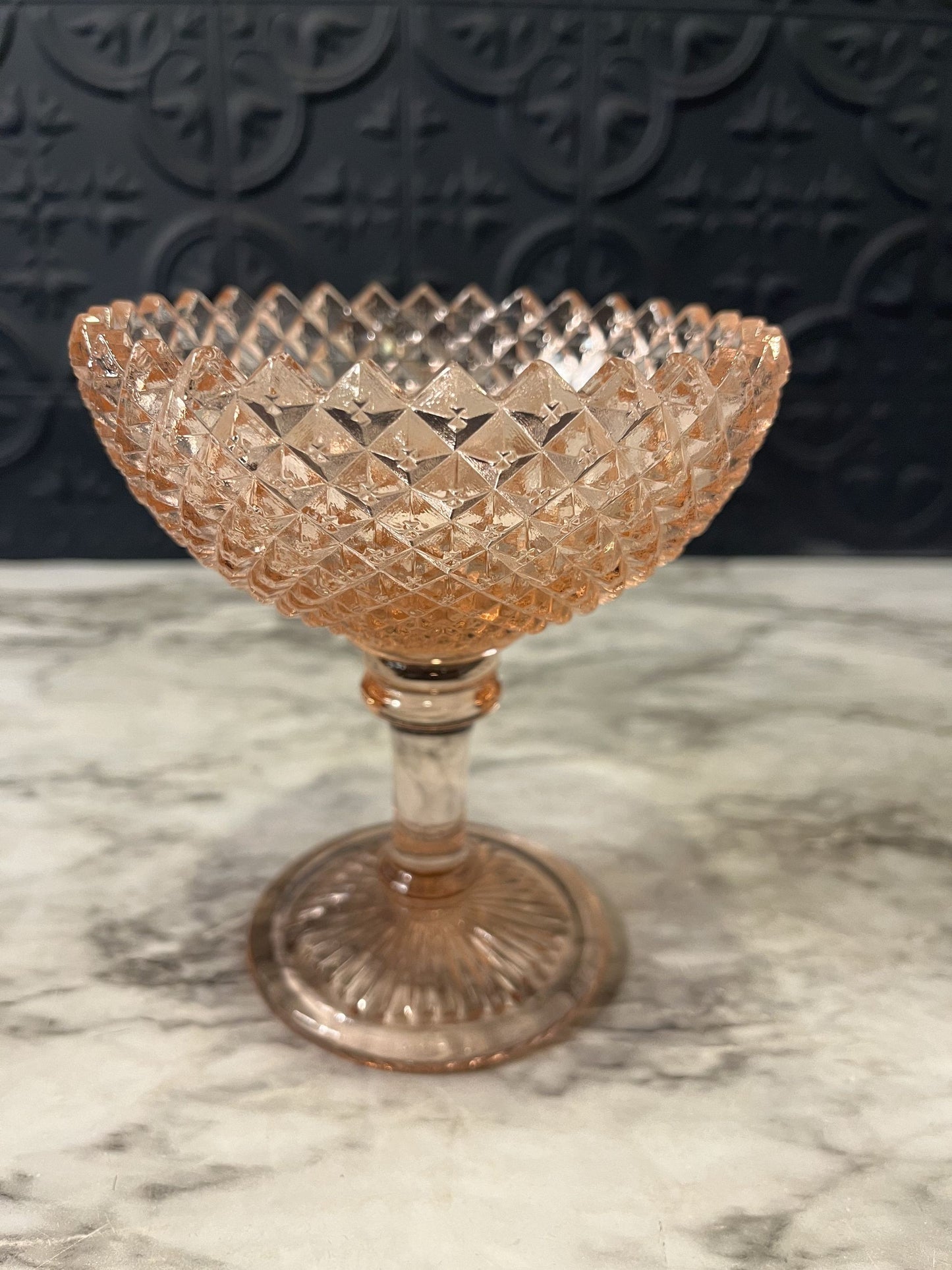 Pink Westmorland diamond point pedestal dish