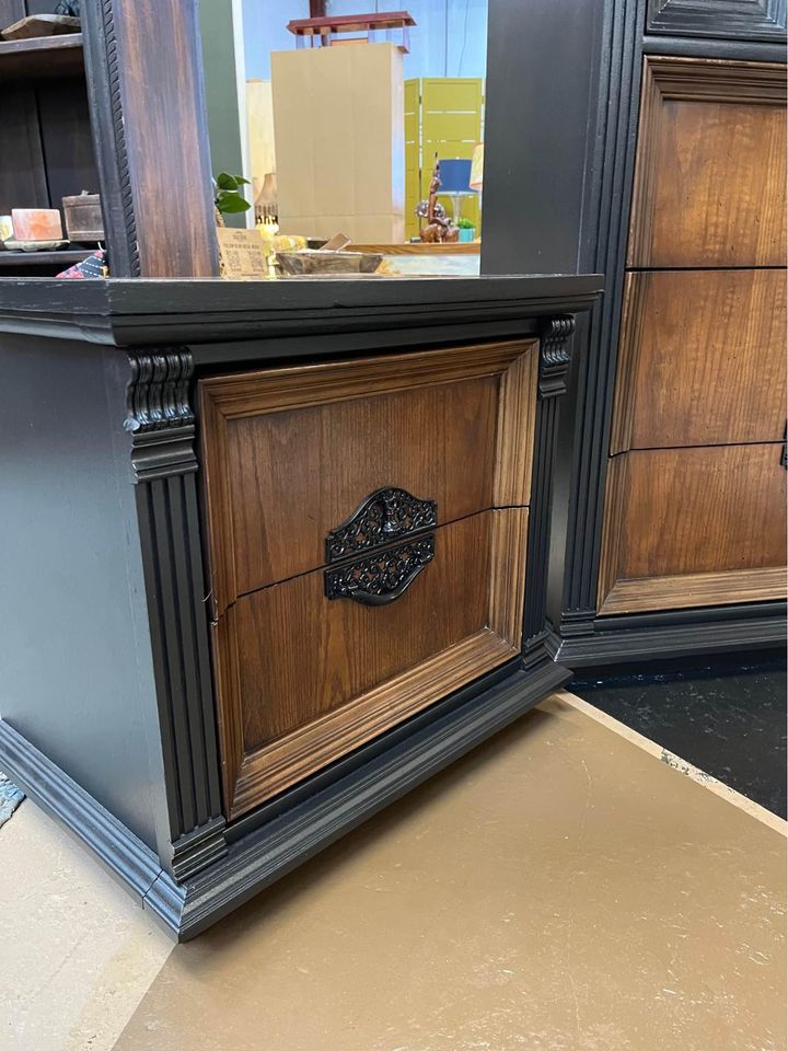 Black and wood Dresser and Nightstand Set