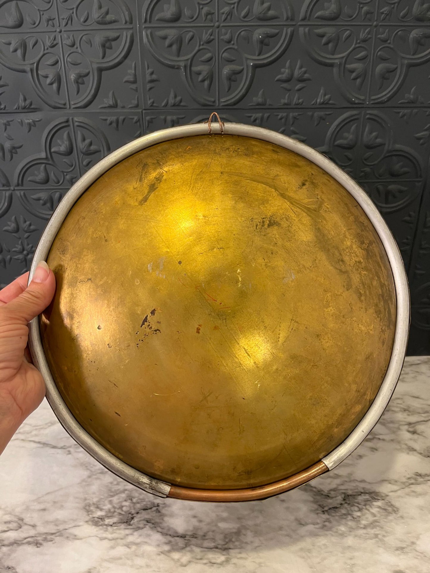 Brass Tray with Painted Bird and  flower