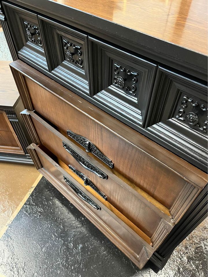 Black and wood Dresser and Nightstand Set