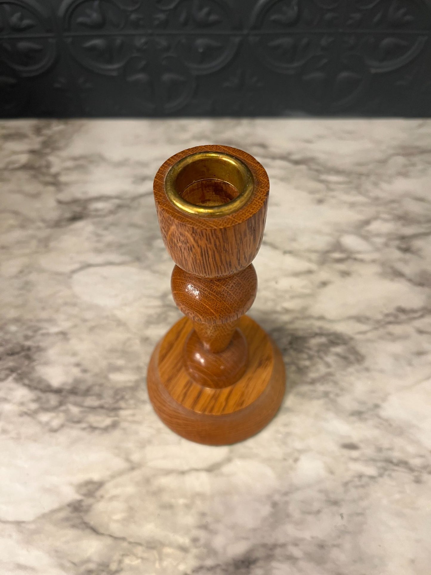Wood Candle Holder With Thick Round Base