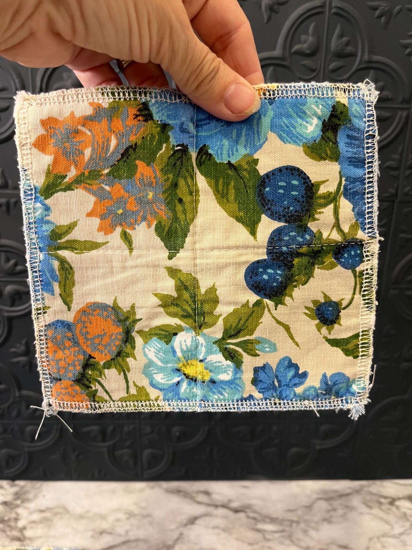 Blue Flower Fabric Trivets x 2