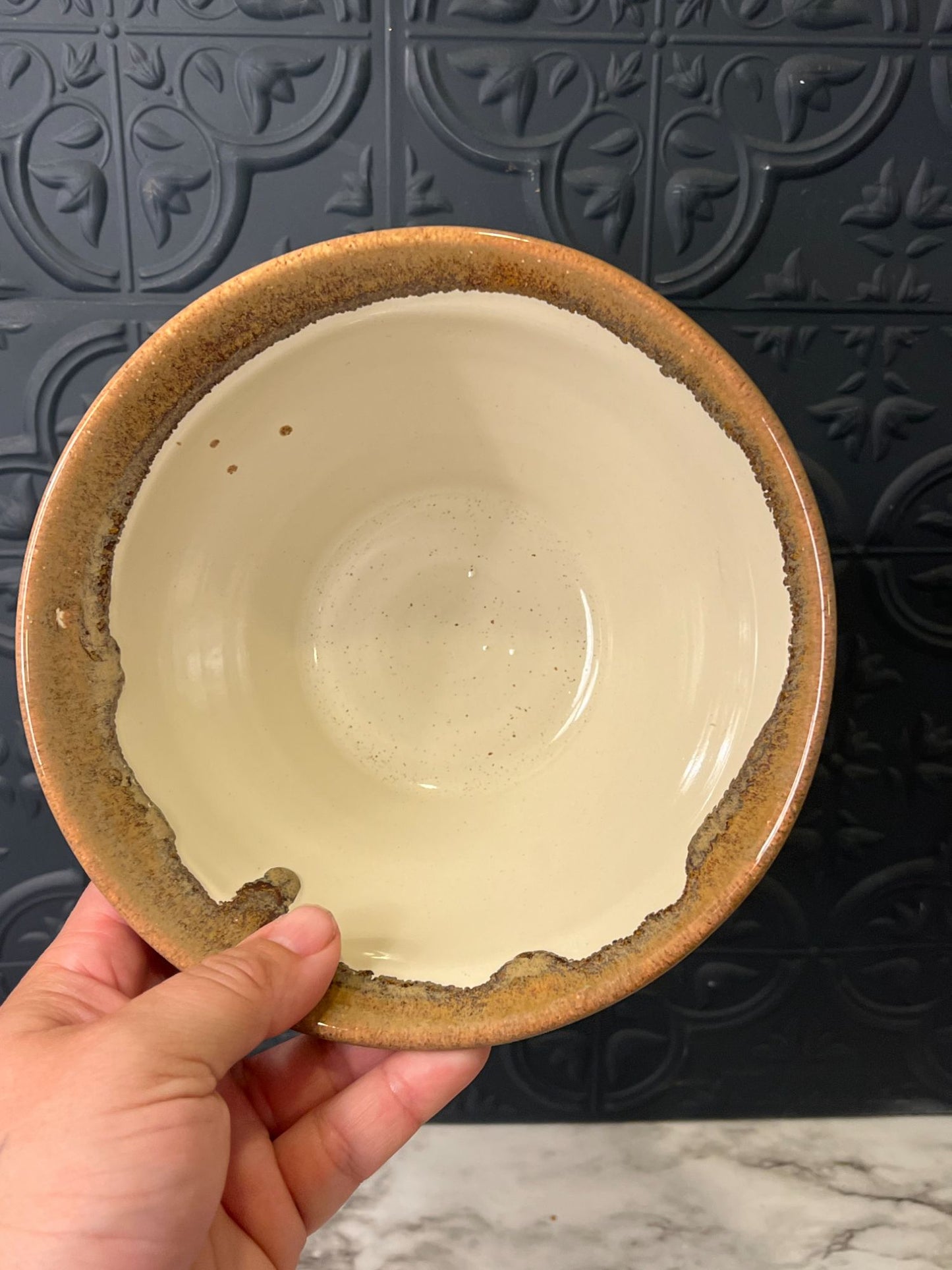 Cream Pottery Bowl with Brown