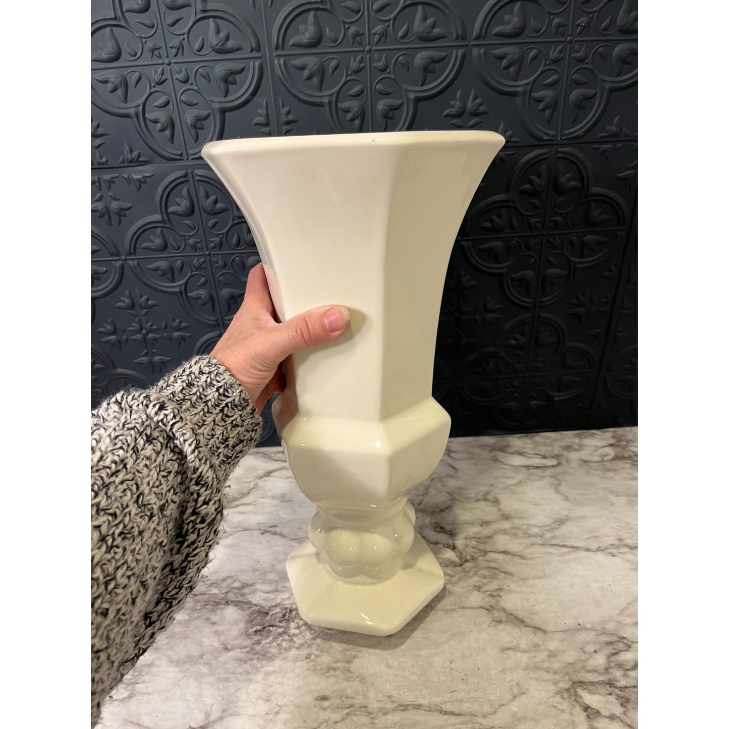 Cream Haeger Vase Hexagon - Large
