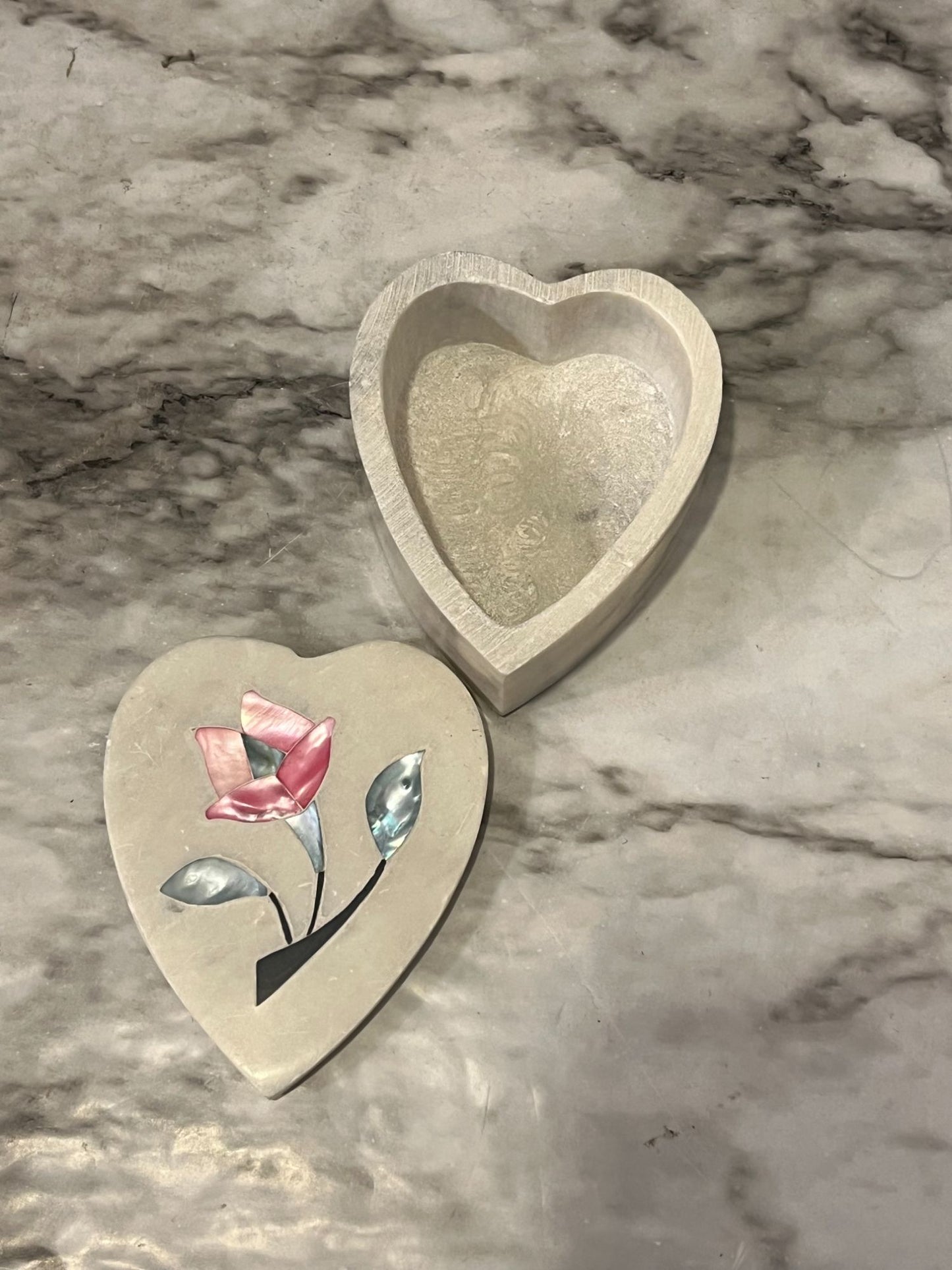 Cream Stone Heart box with inlay