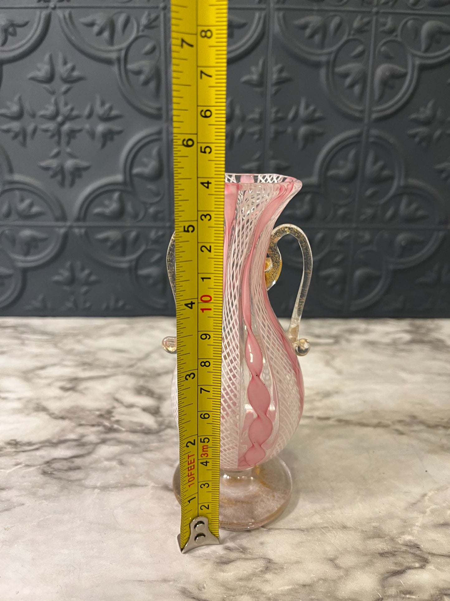 Italian Pink Ribbon Glass Vase