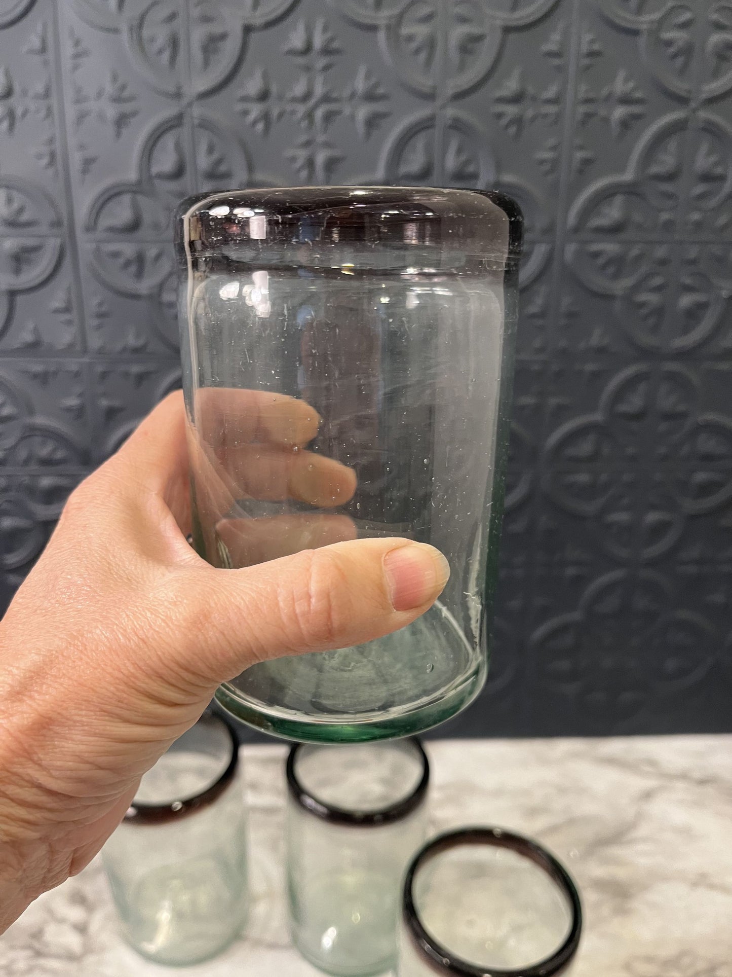 Hand Blown Brown Rim Glasses Set of 4