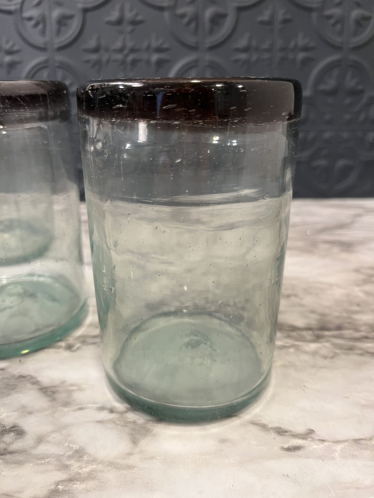 Hand Blown Brown Rim Glasses Set of 4