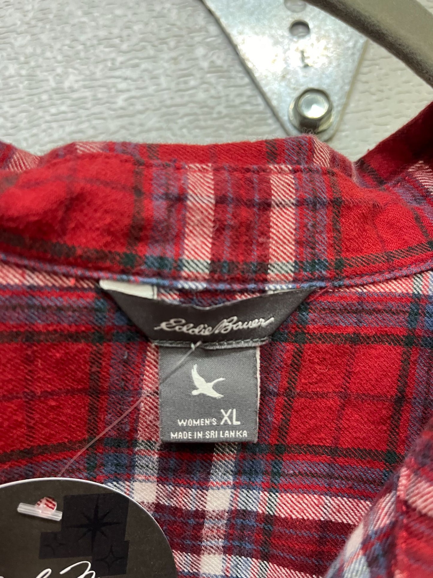 Eddie Bauer Womens Red Plaid Flannel Shirt XL