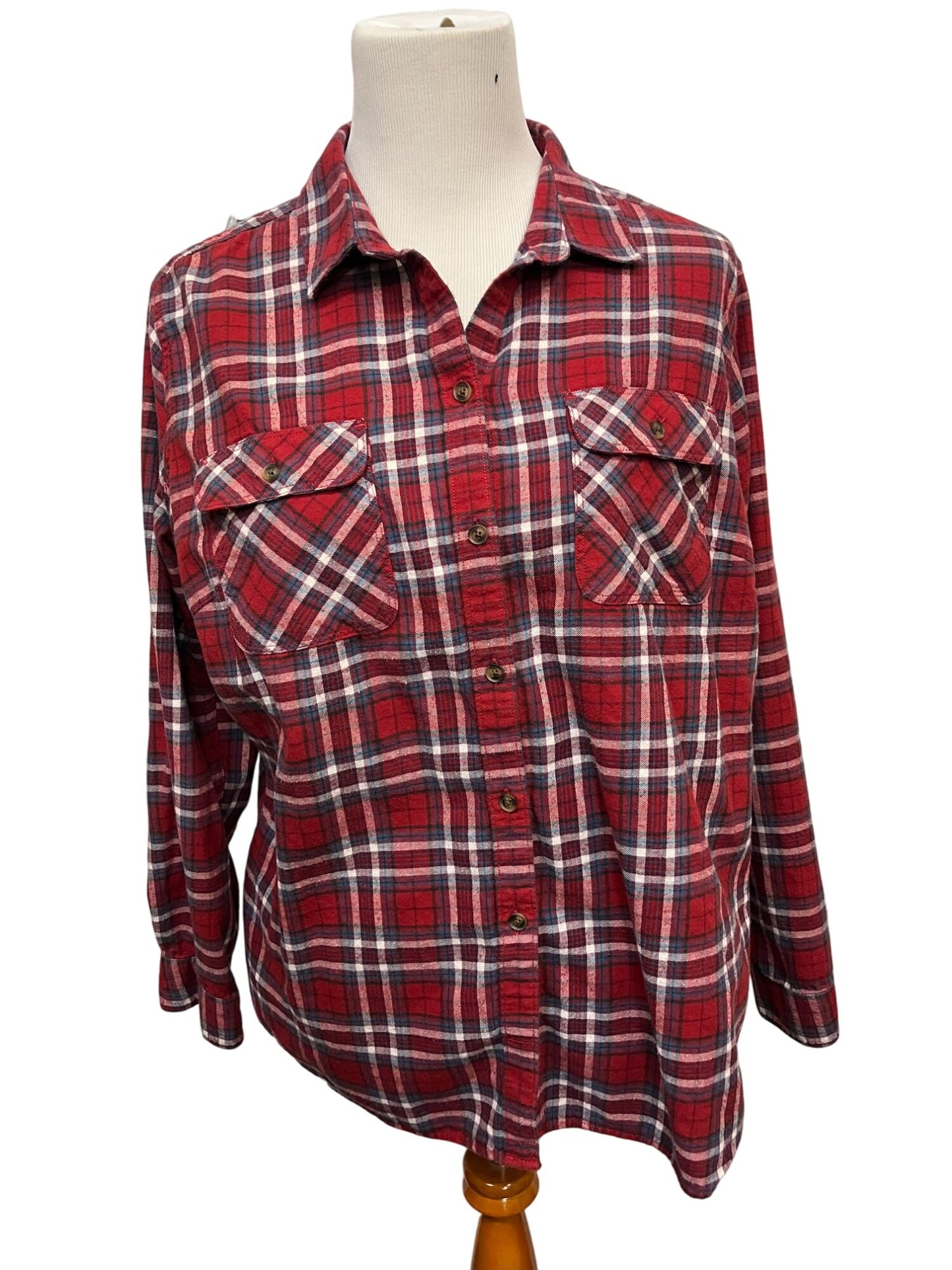 Eddie Bauer Womens Red Plaid Flannel Shirt XL