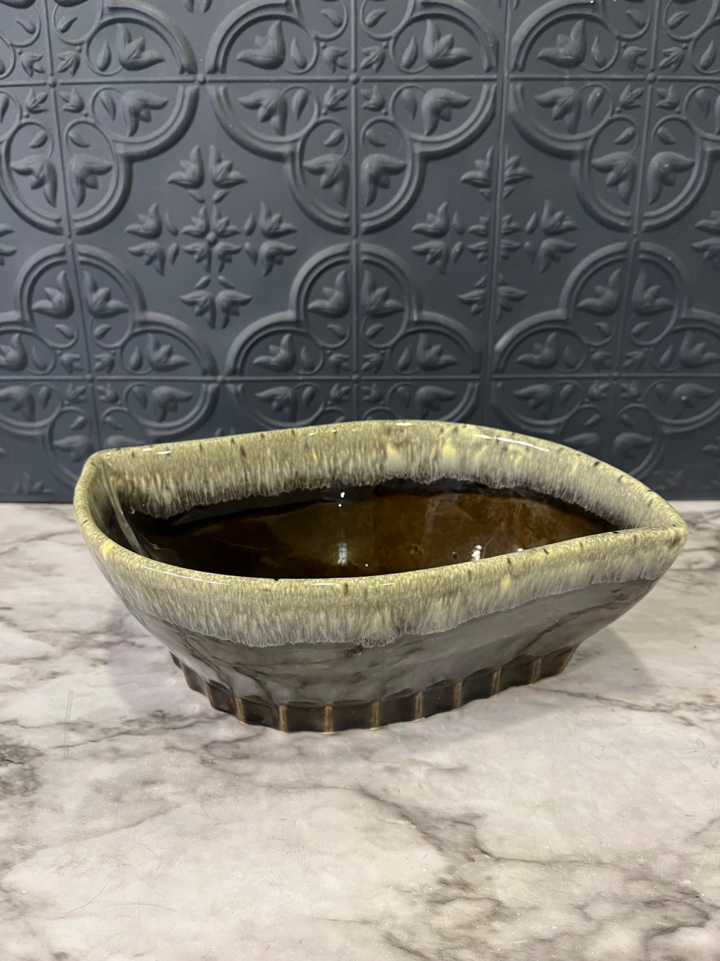Vintage Hull Green/Brown Drip Planter