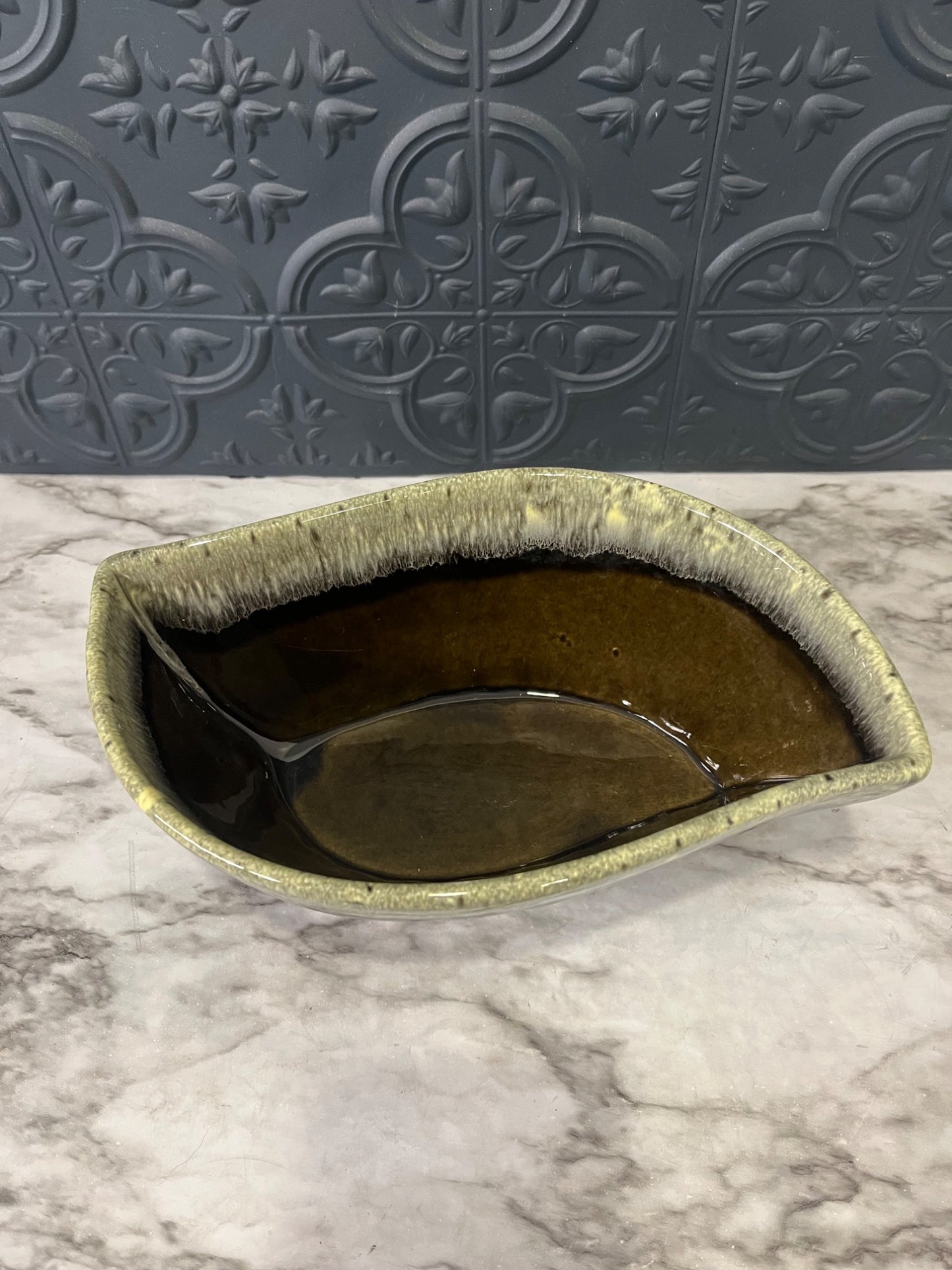 Vintage Hull Green/Brown Drip Planter