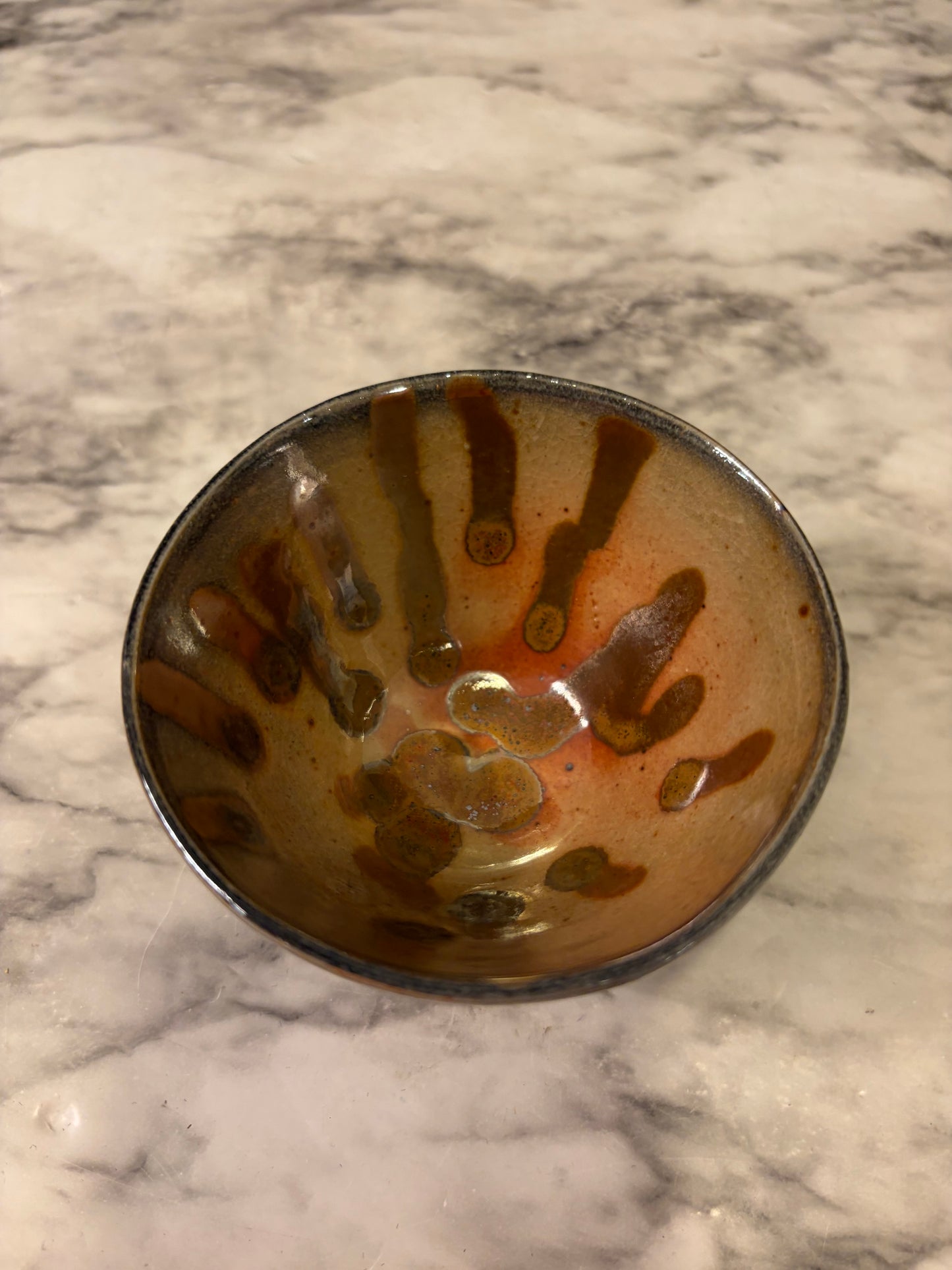 Small Pottery Bowl with Drip - Matoba KE Stamped