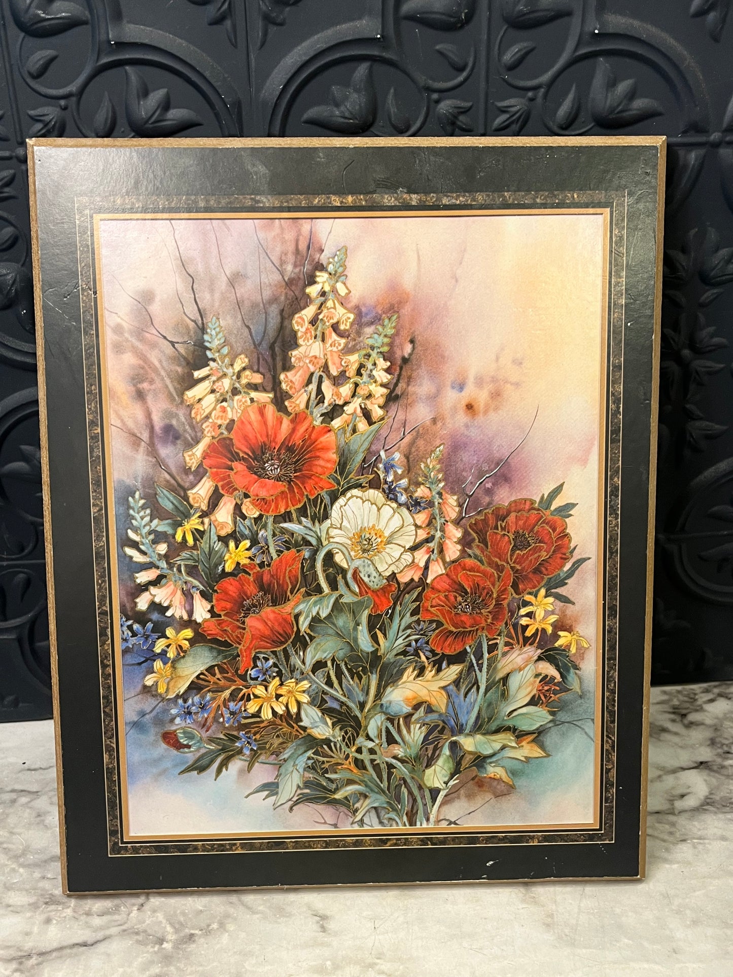 Floral Print Poppies on Board