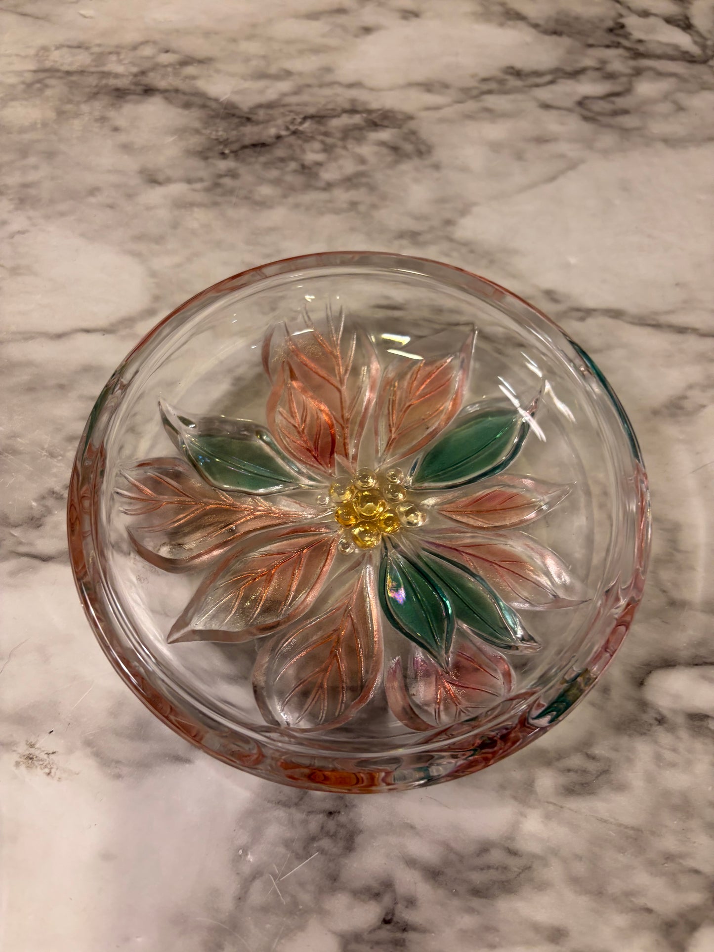 Poinsetta Round Glass Dish