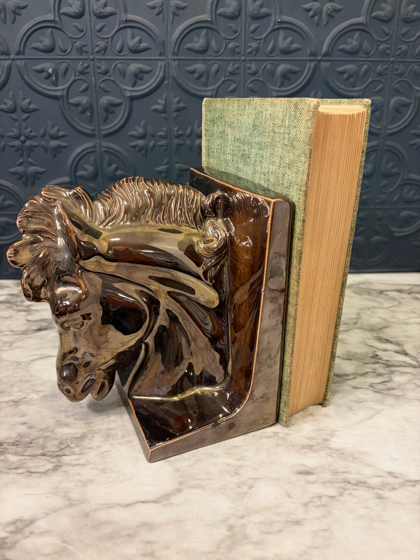 Ceramic Art Glazed Horse Head Bookend AS IS