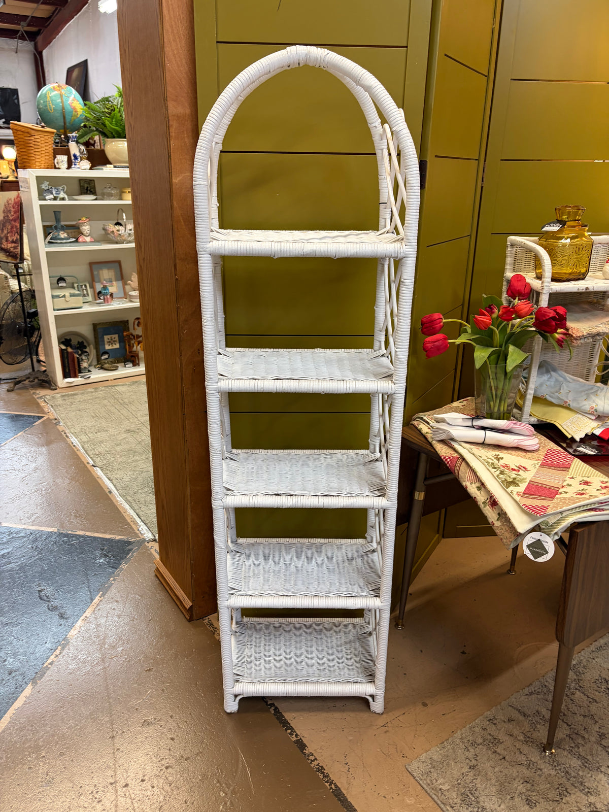 Narrow White Wicker Shelf
