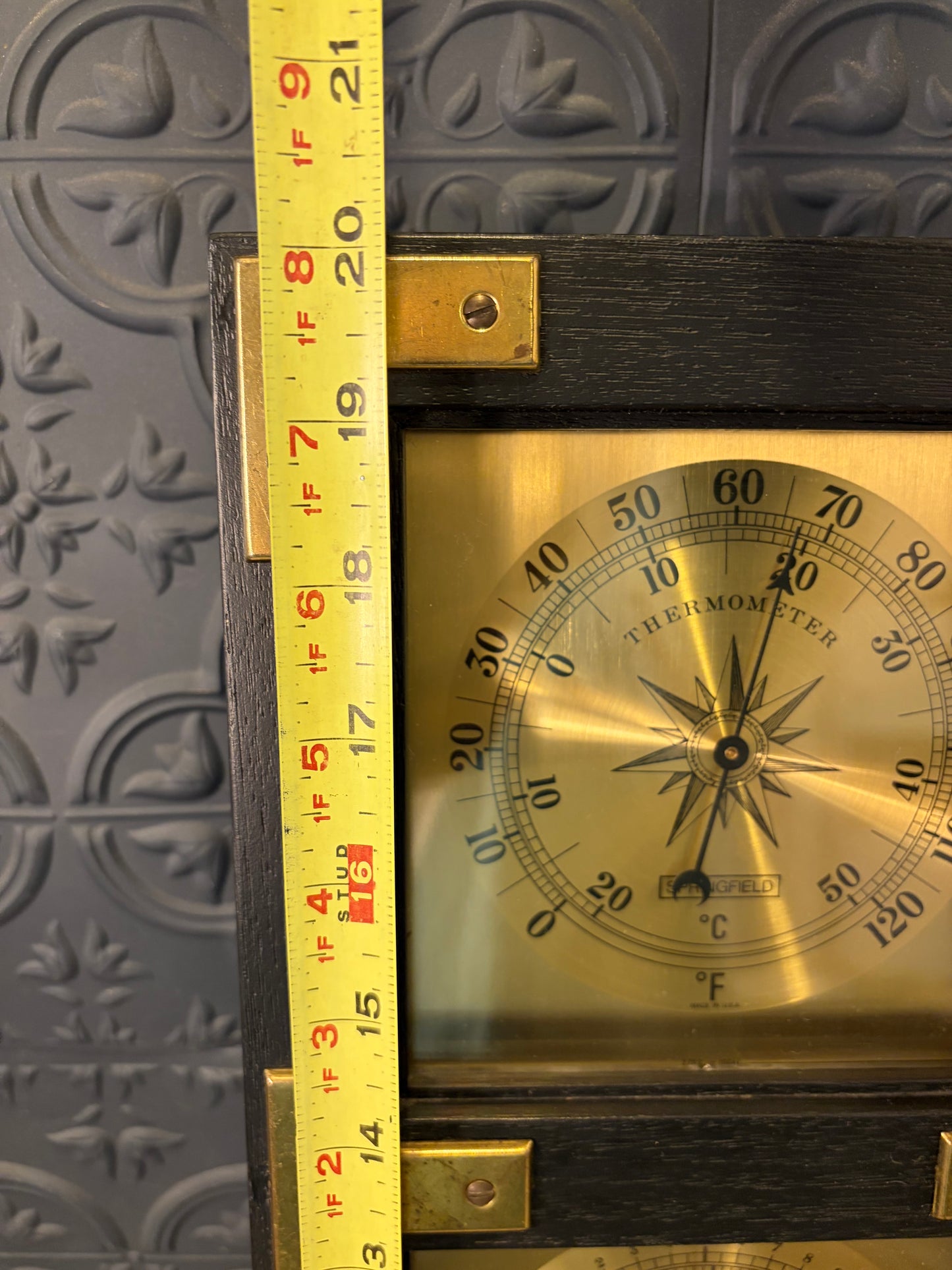 Vintage Springfield Weather Station Black with Brass Detail